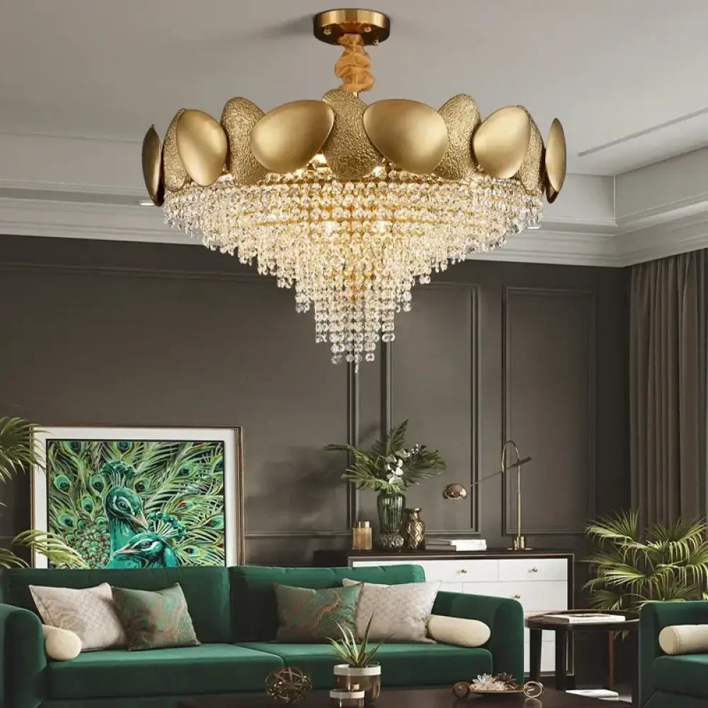 LED Tassels Crystal Chandelier - Modern Stainless Steel Gold Long/Round Pendant Light - DecorGlobe