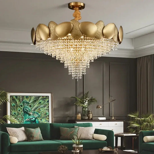 LED Tassels Crystal Chandelier - Modern Stainless Steel Gold Long/Round Pendant Light - DecorGlobe