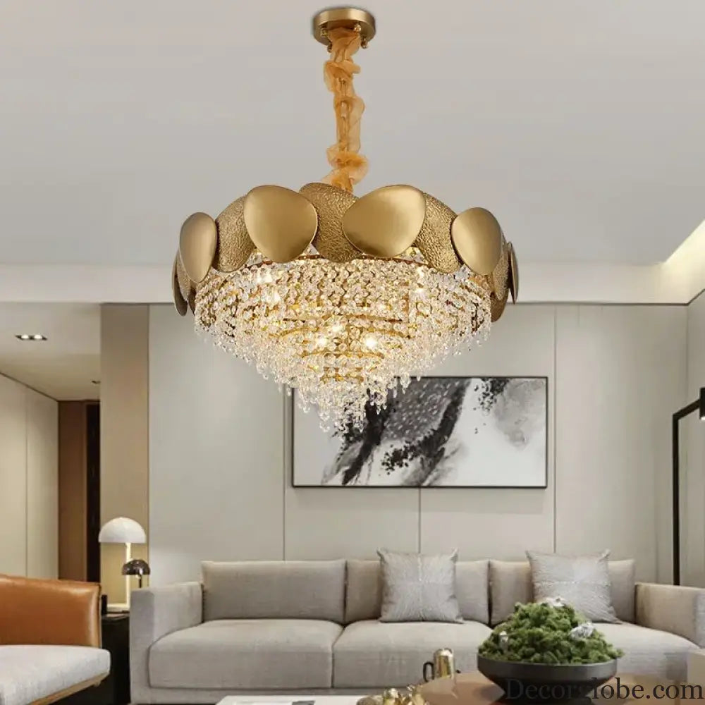 LED Tassels Crystal Chandelier - Modern Stainless Steel Gold Long/Round Pendant Light - DecorGlobe