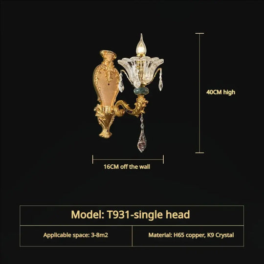 Vivienne French Copper Crystal Candle Chandelier Duplex Stair Pendant Light 1Head D16CM H40CM / White Light Chandelier