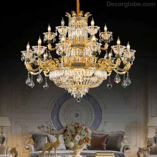 Vivienne French Copper Crystal Candle Chandelier Duplex Stair Pendant Light Chandelier