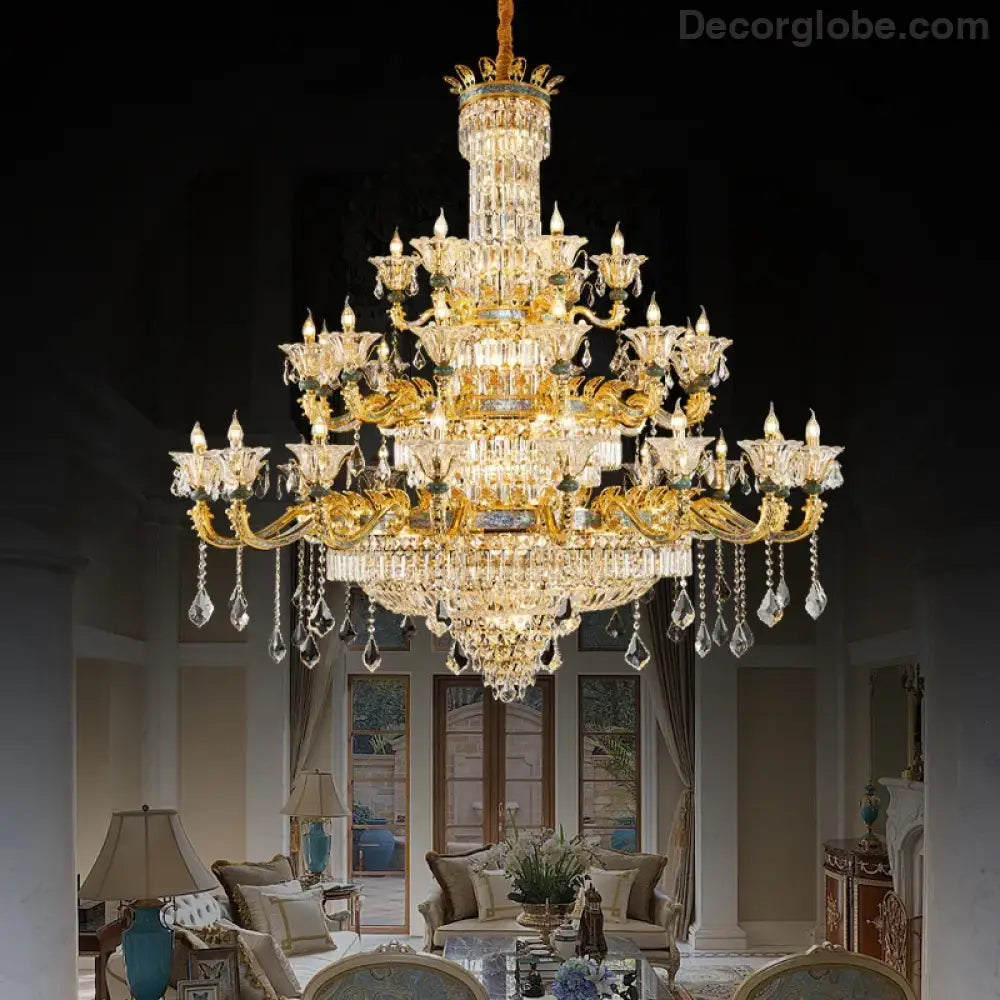 Vivienne French Copper Crystal Candle Chandelier Duplex Stair Pendant Light Chandelier