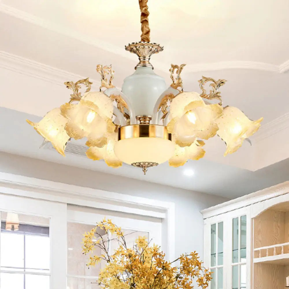 Minimal Frosted Glass Flower Ceiling Lamp - White Dining Room Chandelier 6 / White