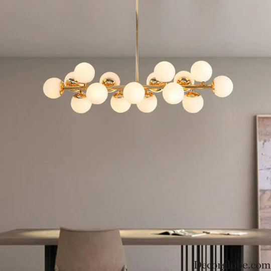 White Glass 16-Light Gold Pendant Chandelier - Elegant Dining Room Lighting Gold