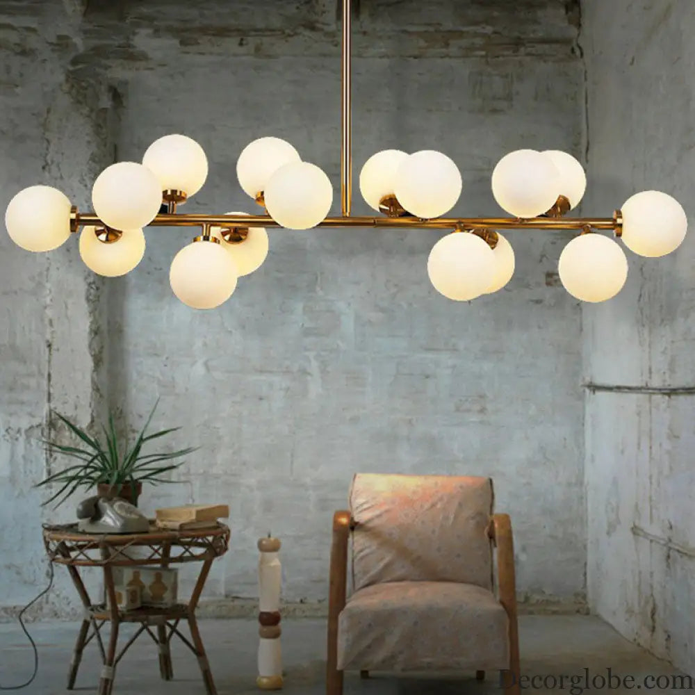White Glass 16-Light Gold Pendant Chandelier - Elegant Dining Room Lighting Gold