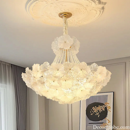 French Chandelier Retro Cream Style High-End Living Room Lamp Romantic Bedroom Flower Shape Glass Home Decoration Lamp