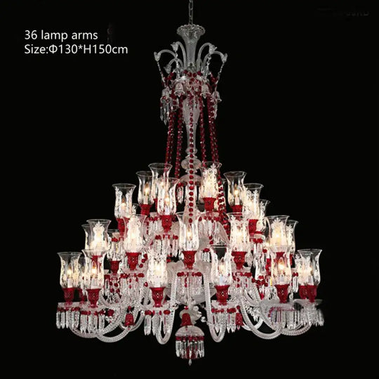 ZELORA Red Crystal European-Style Duplex Statement Chandelier 36 lamp arms / Warm light chandelier