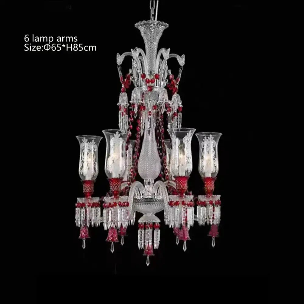 ZELORA Red Crystal European-Style Duplex Statement Chandelier 6 lamp arms / Warm light chandelier