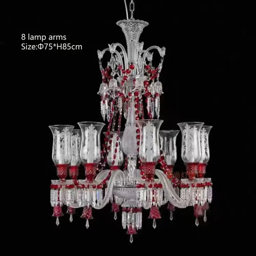 ZELORA Red Crystal European-Style Duplex Statement Chandelier 8 lamp arms / Warm light chandelier